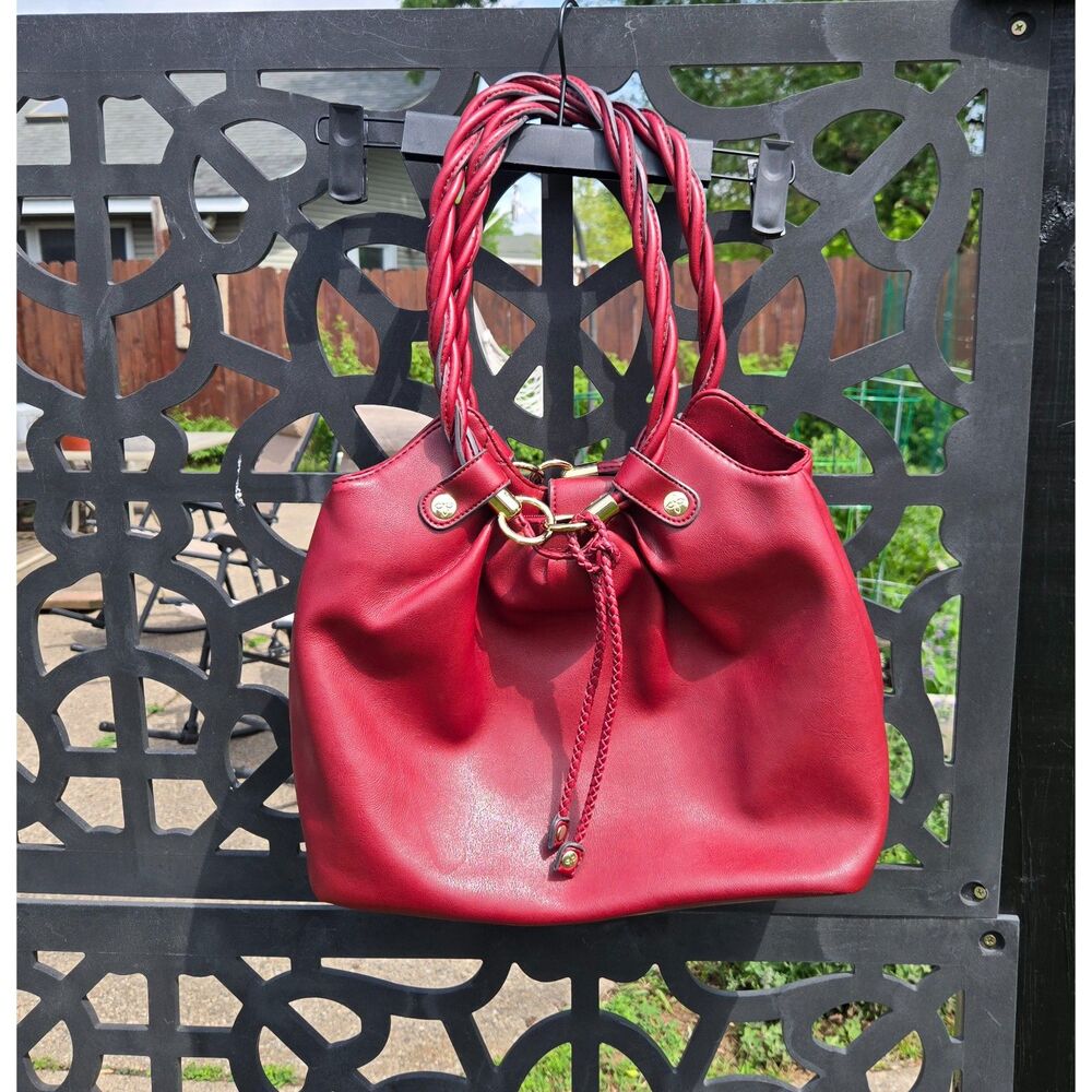 Relic by Fossil Red Faux Leather Draw String Braided Shoulder Bag Purse